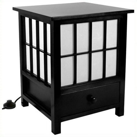 Oriental Furniture 19" Hokkaido Lamp with Drawer, Black, Traditional, Table Lamp