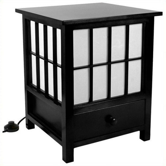 Oriental Furniture 19" Hokkaido Lamp with Drawer, Black, Traditional, Table Lamp