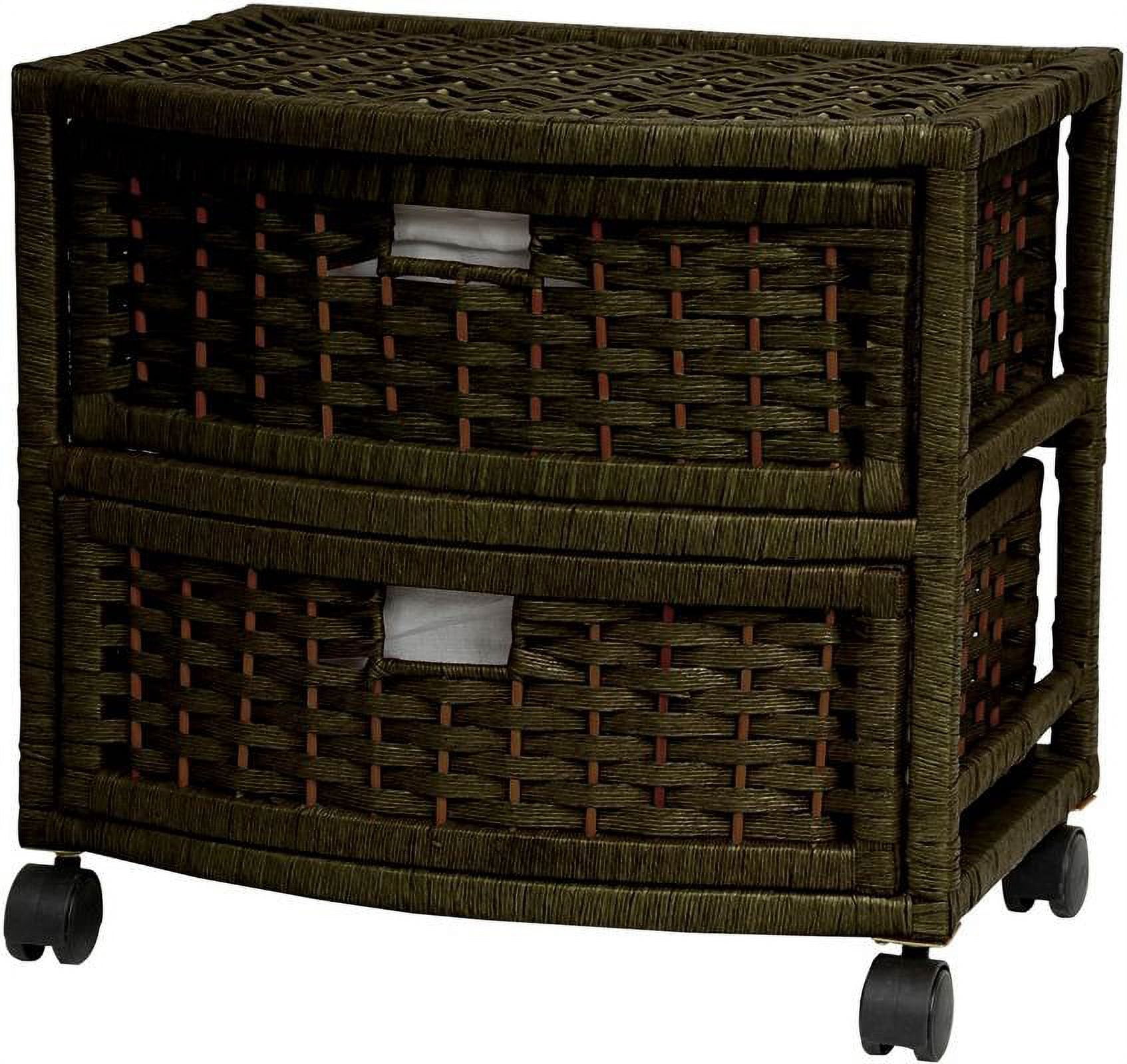 White Woven Fiber 2-Drawer Chest with Casters
