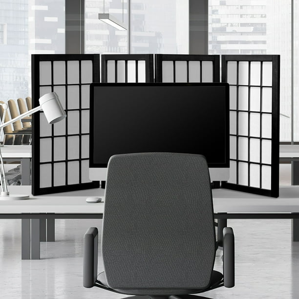 Oriental Furniture 2 Ft Tall Desktop Window Pane Shoji Screen, Black, 4