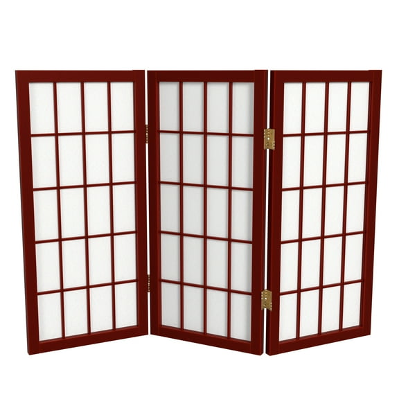 Red Lantern 2 ft. Short Desktop Window Pane Shoji Screen - Rosewood - 3 Panels