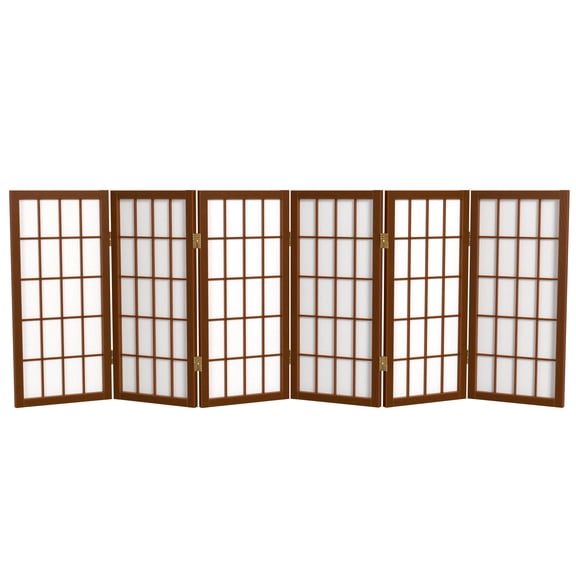 Red Lantern 2 ft. Short Desktop Window Pane Shoji Screen - Walnut - 6 Panels