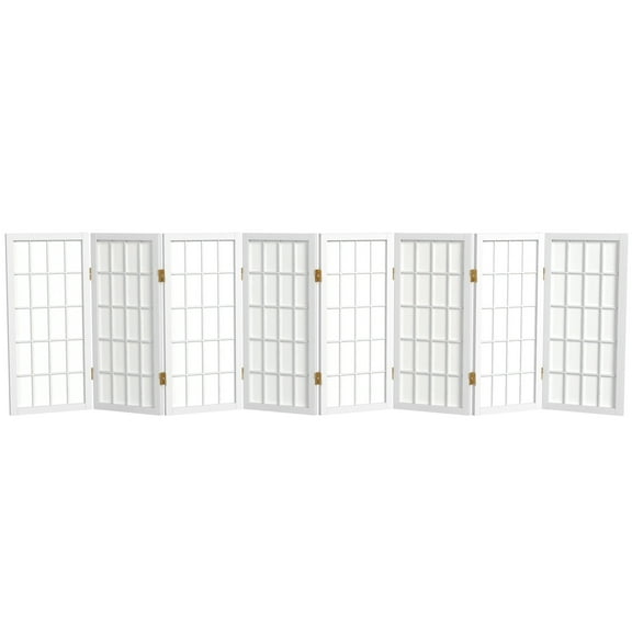Oriental Furniture 2 Ft Tall Desktop Window Pane Shoji Screen, white, 8 panel
