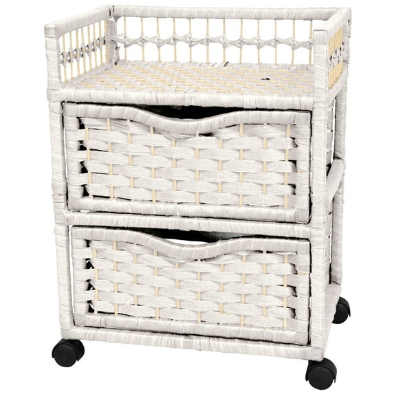 2-Drawer Natural Fiber Chest on Wheels (White)