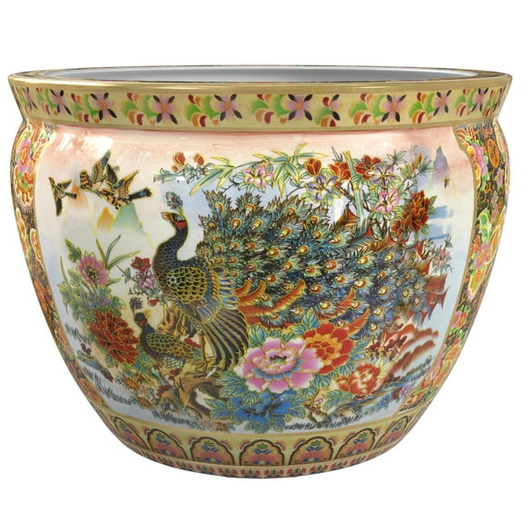 Red Lantern Large 20" Satsuma Porcelain Fishbowl Planter