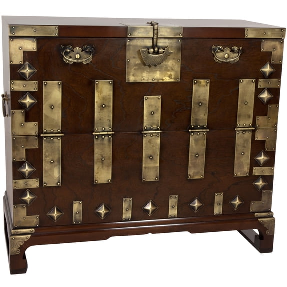 Oriental Furniture 20 Gallon Korean Bandaji Antique Style Blanket Storage Chest, Brown
