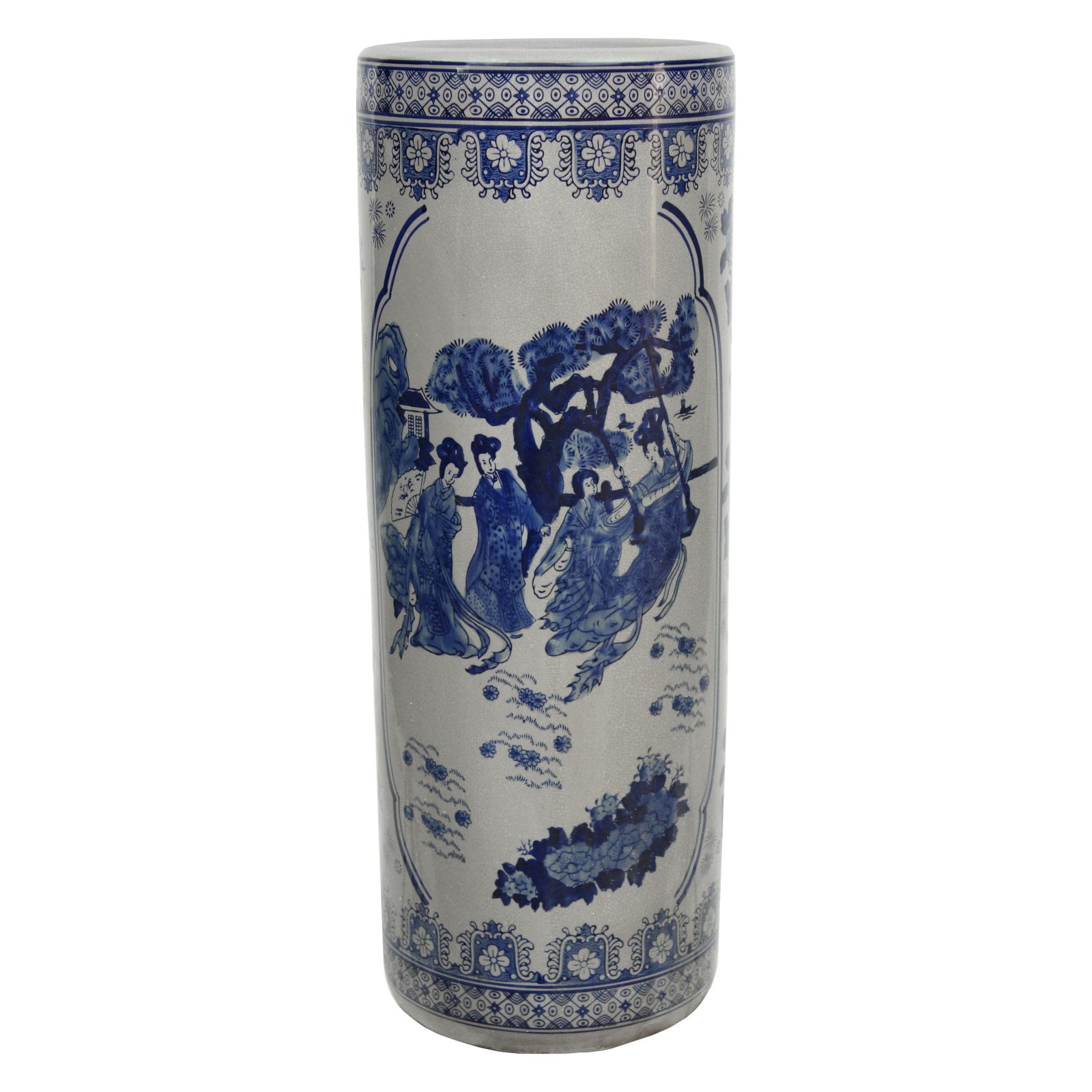 Oriental Furniture 24" Ladies Blue & White Porcelain Umbrella Stand