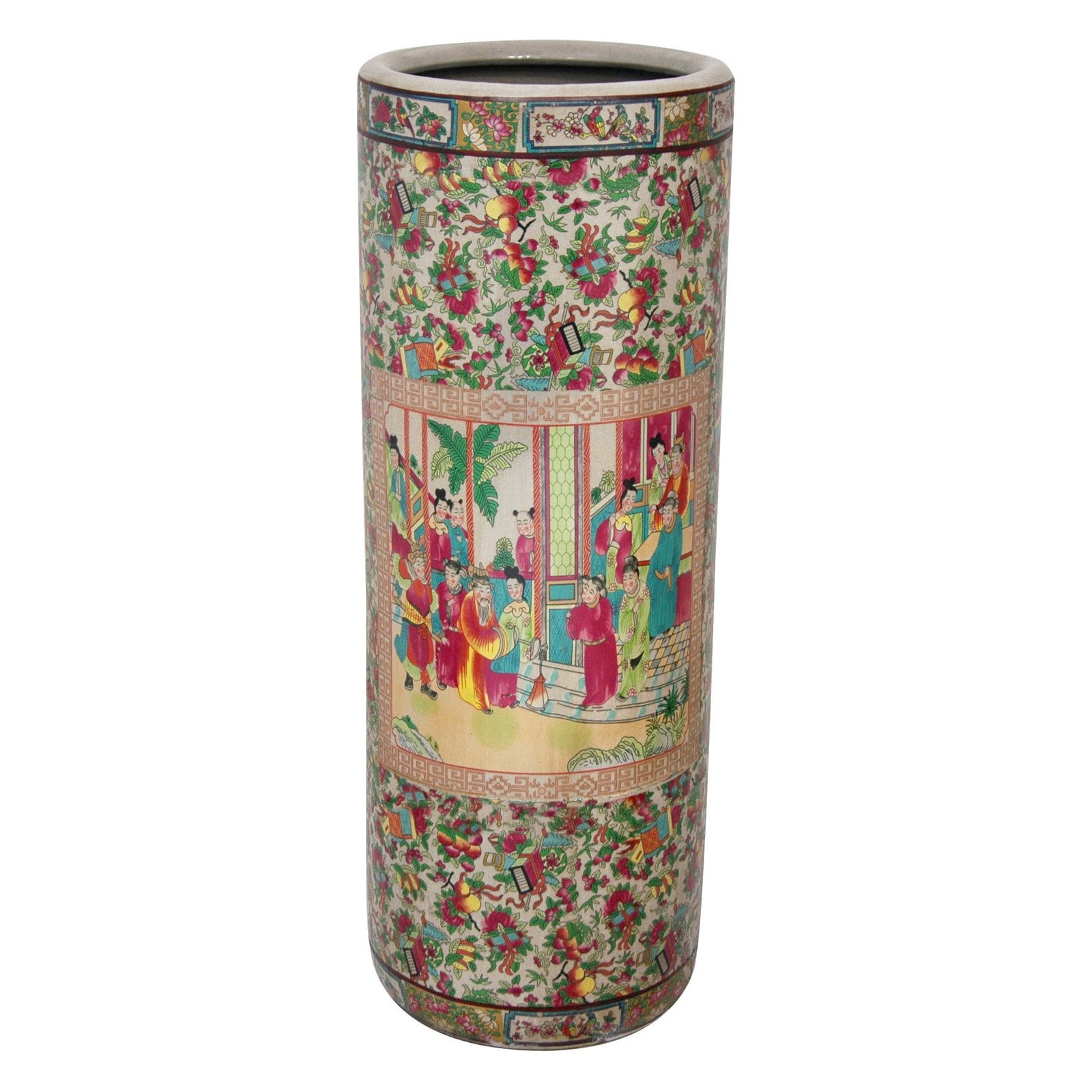 Colorful Glazed Porcelain Floral Cylinder Table Vase