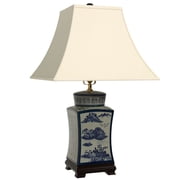 Oriental Furniture 25 Blue & White Chinese Calligraphy Porcelain Table Lamp