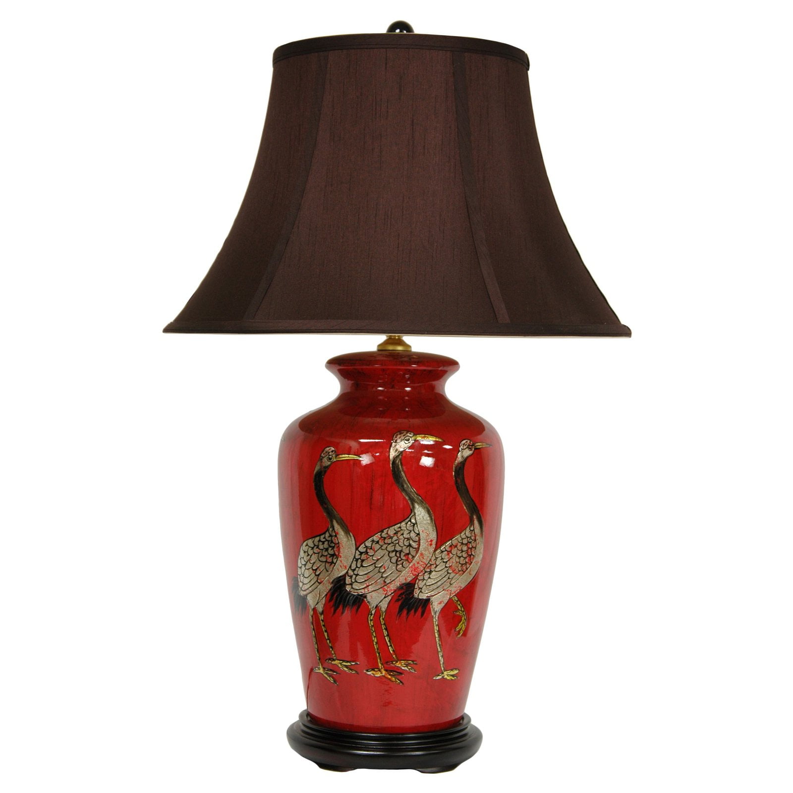 Oriental Red Ceramic Table Lamp with Off-White Fabric Shade