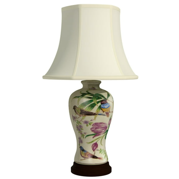 Oriental Furniture 29" Floral White Porcelain Lamp, table lamp, Traditional, living room dcor
