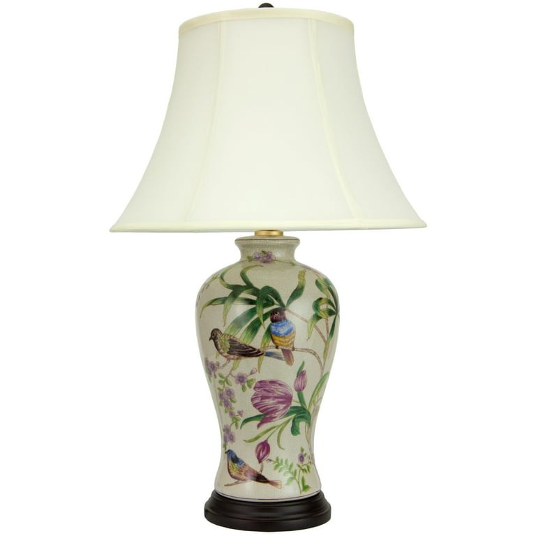 Vintage Oriental Style Lamp With Floral Design and Wooden outlet Base