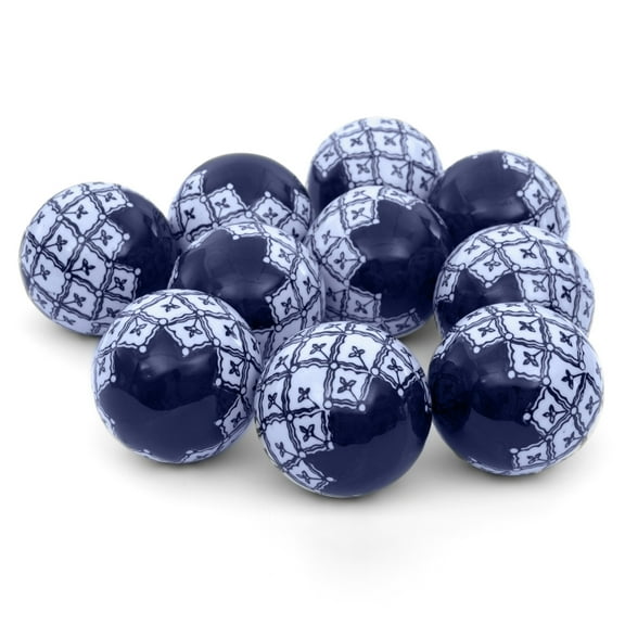 Oriental Furniture 3" Blue & White Medallions Porcelain Ball set, decorative item, center piece, Asian, Porcelain, Any occasion
