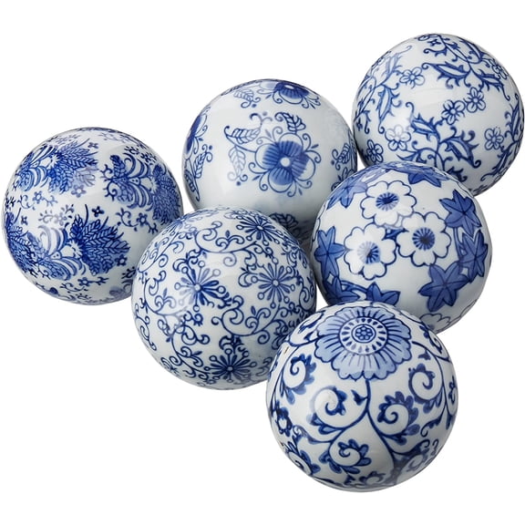 Oriental Furniture 3" Blue & White Porcelain Ball Set - 6 Balls