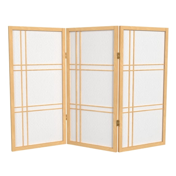 Red Lantern 3 ft. Short Double Cross Shoji Screen - Natural - 3 Panels