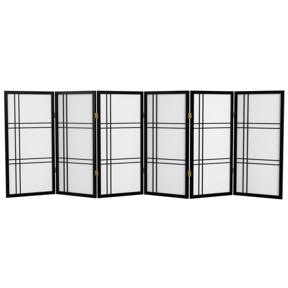 Red Lantern 3 ft. Short Double Cross Shoji Screen - Black - 6 Panels
