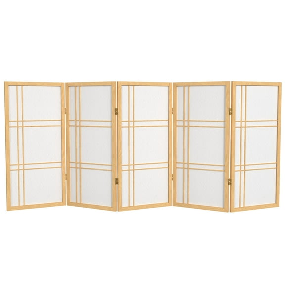 Red Lantern 3 ft. Short Double Cross Shoji Screen - Natural - 5 Panels