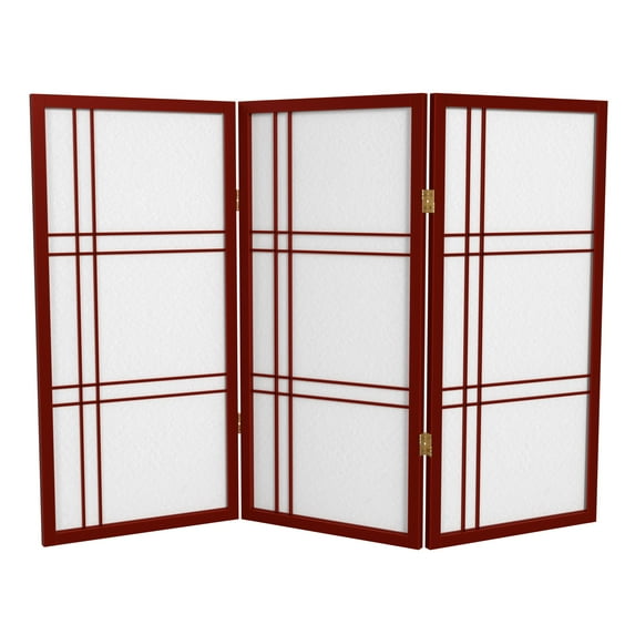 Red Lantern 3 ft. Short Double Cross Shoji Screen - Rosewood - 3 Panels