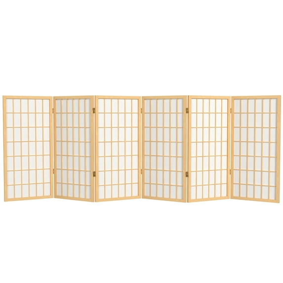 Red Lantern 3 ft. Short Window Pane Shoji Screen - Natural - 6 Panels