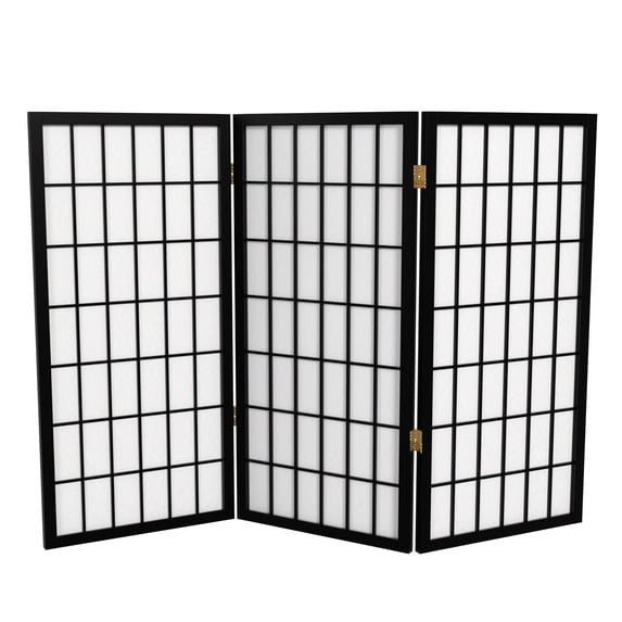 Red Lantern 3 ft. Short Window Pane Shoji Screen - Black - 3 Panels