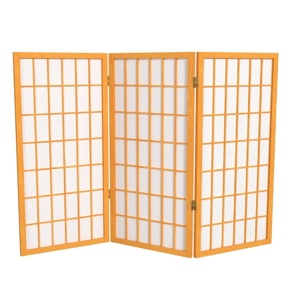 Red Lantern 3 ft. Short Window Pane Shoji Screen - Honey - 3 Panels
