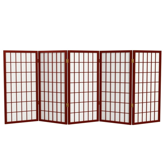 Red Lantern 3 ft. Short Window Pane Shoji Screen - Rosewood - 5 Panels