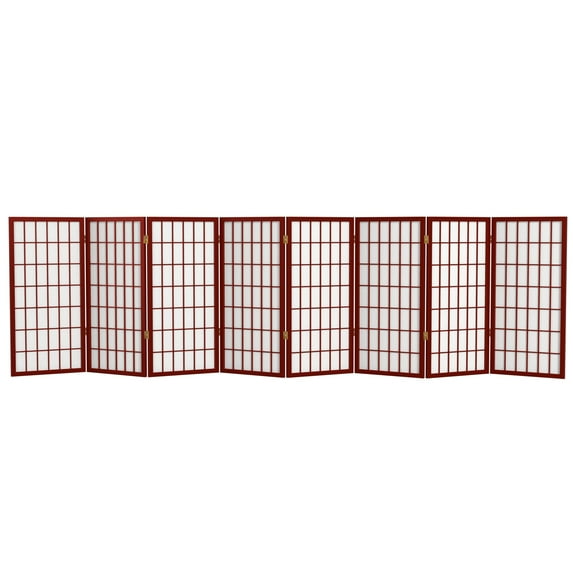 Red Lantern 3 ft. Short Window Pane Shoji Screen - Rosewood - 8 Panels