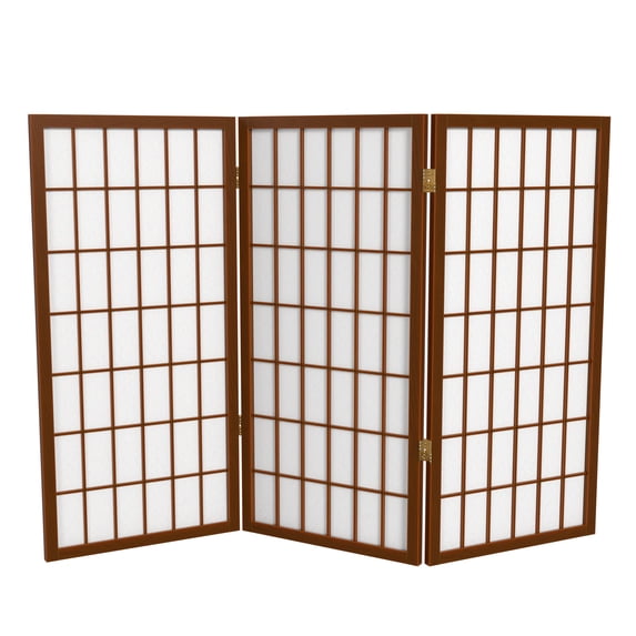Red Lantern 3 ft. Short Window Pane Shoji Screen - Walnut - 3 Panels