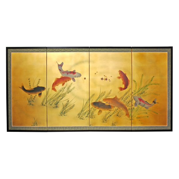 Oriental Furniture 36" Gold Leaf Seven Lucky Fish, wall art, wall décor, oriental item
