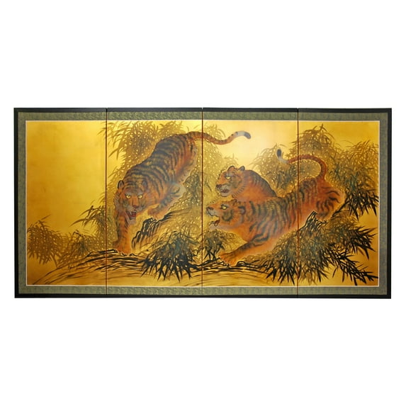 Oriental Furniture 36" Gold Leaf Tigers on the Move, decorative item, oriental design, any occasion, any room