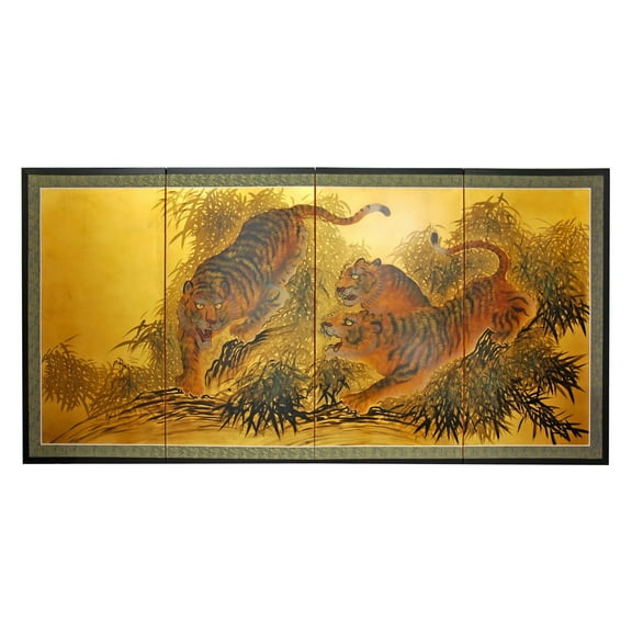 Oriental Furniture 36" Gold Leaf Tigers on the Move, decorative item, oriental design, any occasion, any room