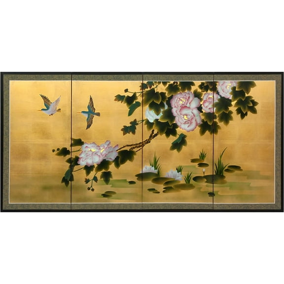 Oriental Furniture 36" Lilly Pad Pond on Gold Leaf, decorative item, oriental design, any occasion, any room, wall art