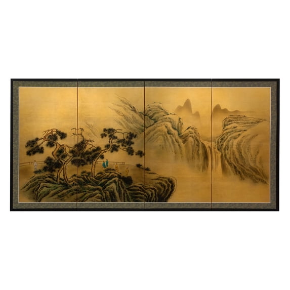 Oriental Furniture 36" Mountaintop Waterfall on Gold Leaf wall art/screen, Lacquer, silk, traditional, Asian