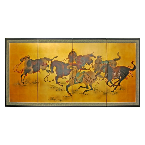 Oriental Furniture 36" Riders in the Storm on Gold Leaf, wall dcor, wall art, oriental design