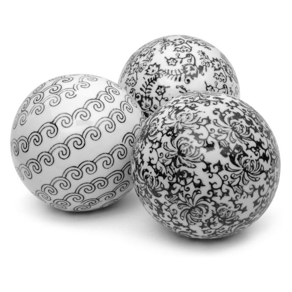 Oriental Furniture 4" Black & White Decorative Porcelain Ball Set, decorative item