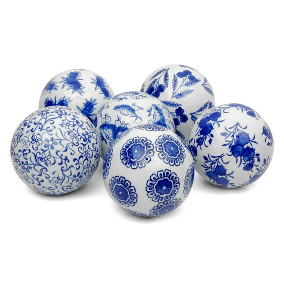 Oriental Furniture 4" Blue & White Decorative Porcelain Ball Set, decorative item, oriental design, any occasion, any room, Figurines & Knick-Knacks