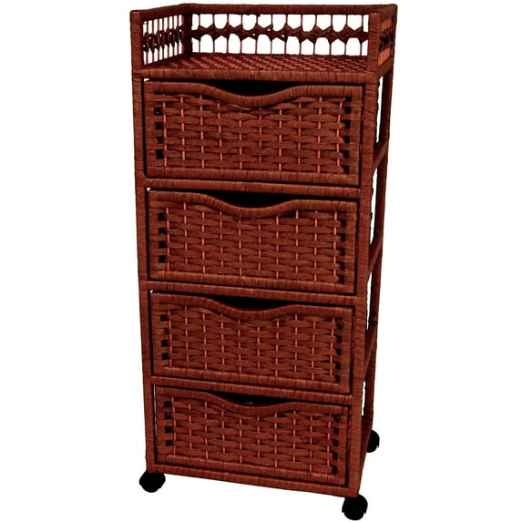 Oriental Furniture 4 Gallon Natural Fiber And Wood Drawer Chests, Mahogany