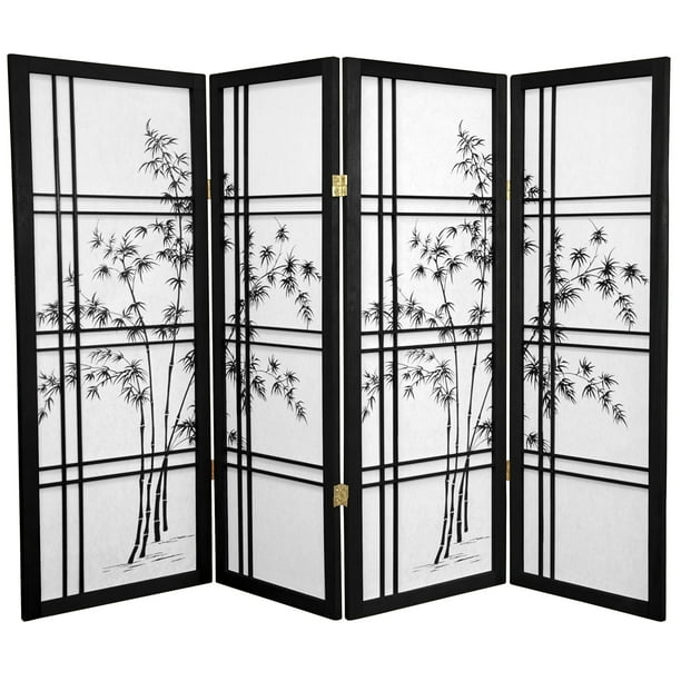 Oriental Furniture 4 ft. Tall Bamboo Tree Shoji Screen - Black - 4 ...