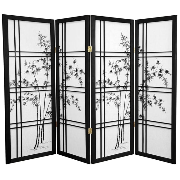 Oriental Furniture 4 ft. Tall Bamboo Tree Shoji Screen - Black - 4 Panel