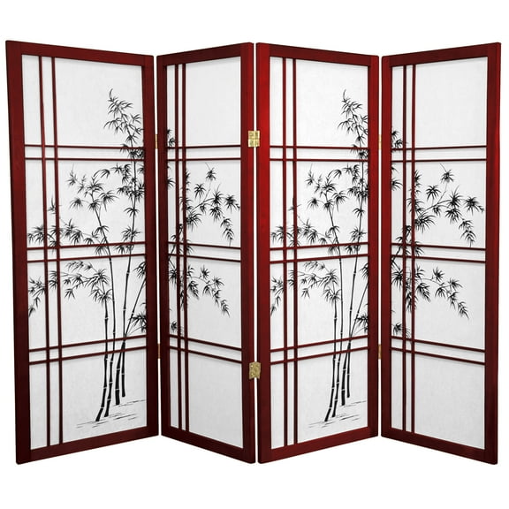 Oriental Furniture 4 ft. Tall Bamboo Tree Shoji Screen - Rosewood - 4 Panel