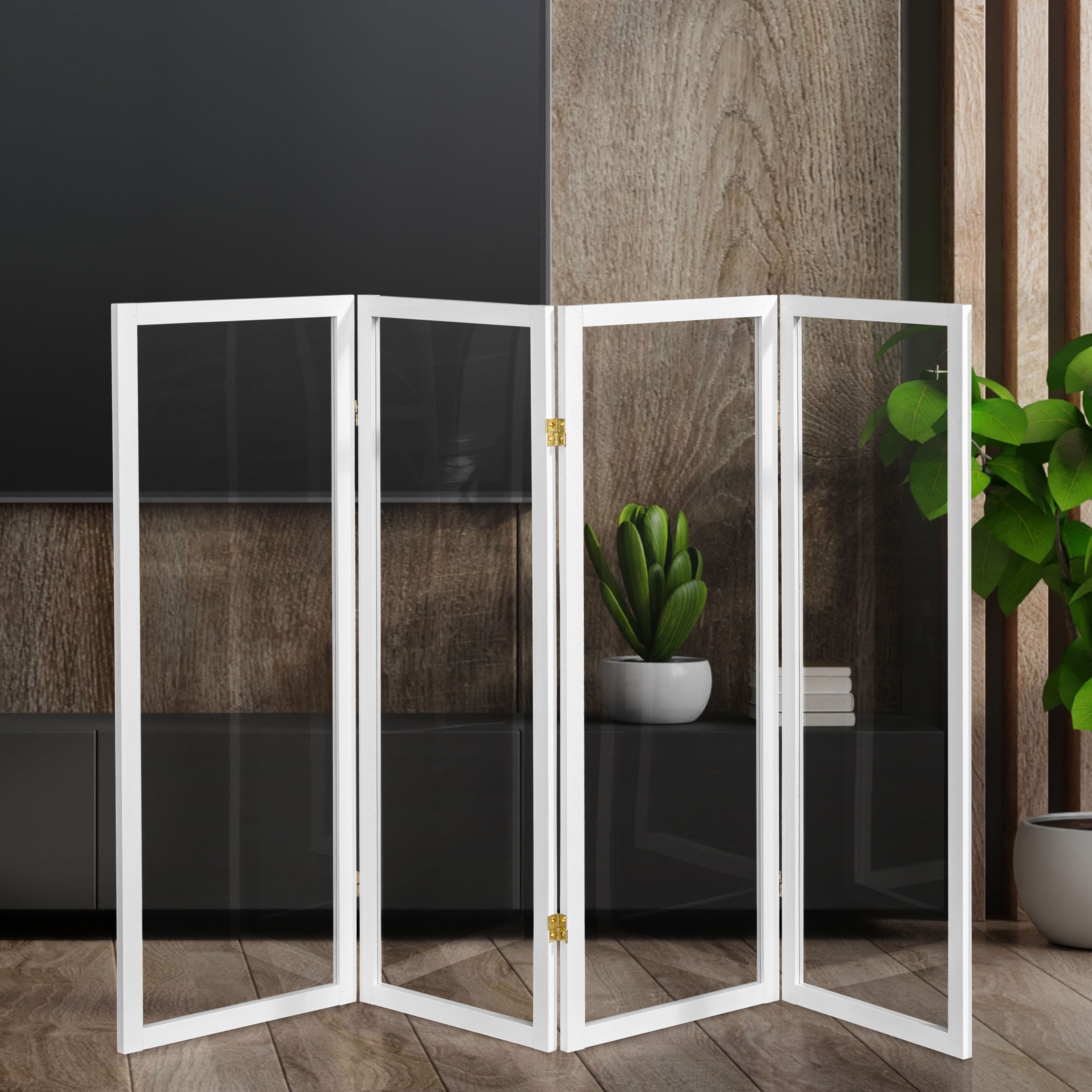 Clear Acrylic 4-Panel Folding Floor Partition