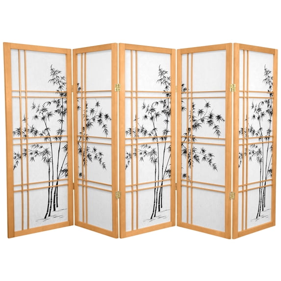 Oriental Furniture 4 ft. Tall Double Cross Bamboo Tree Shoji Screen, 5 panel, natural