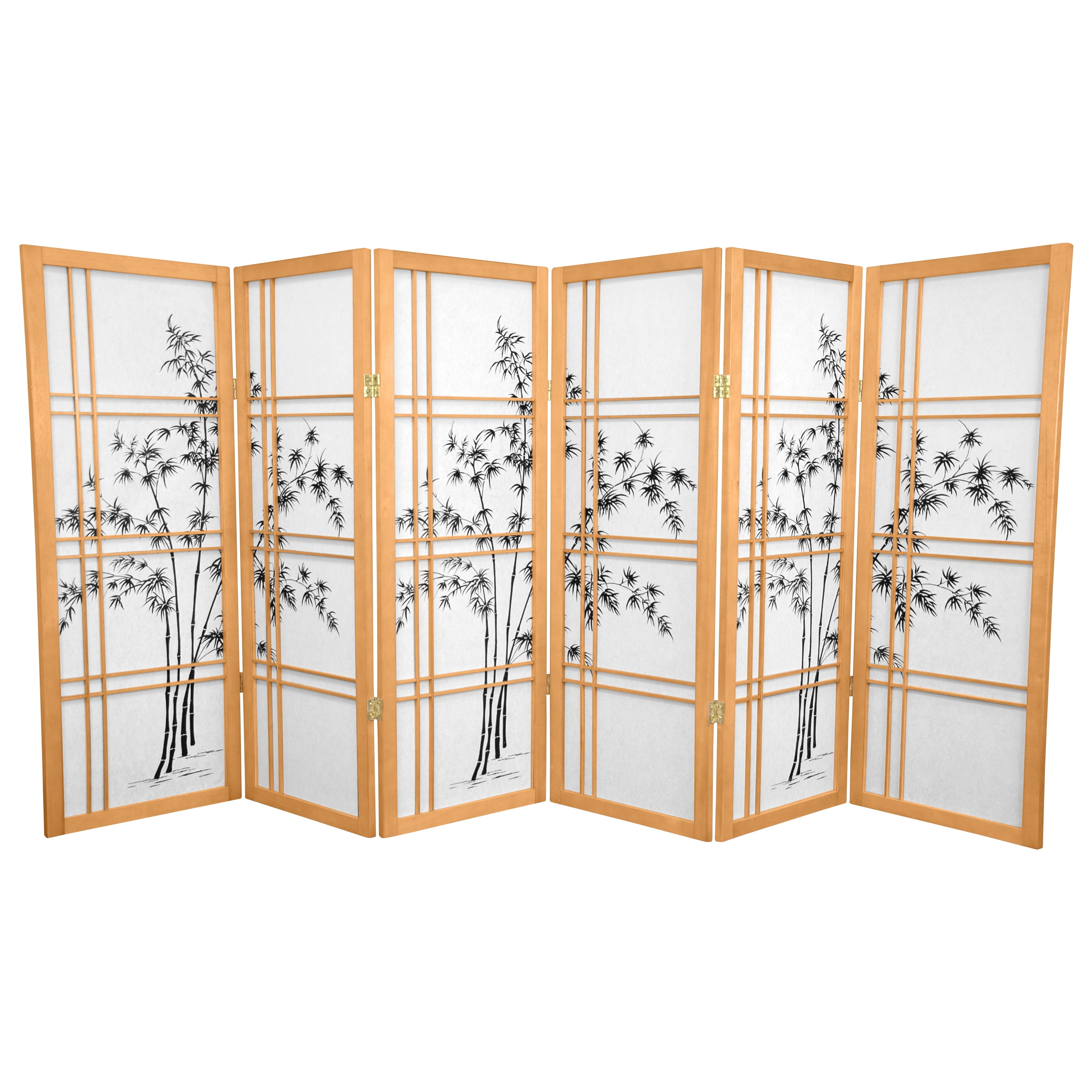 Oriental Furniture 4 ft. Tall Double Cross Bamboo Tree Shoji Screen, Natural color, 3 panel