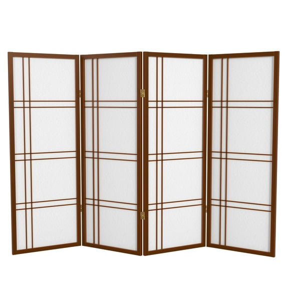 Red Lantern 4 ft. Short Double Cross Shoji Screen - Walnut - 4 Panels