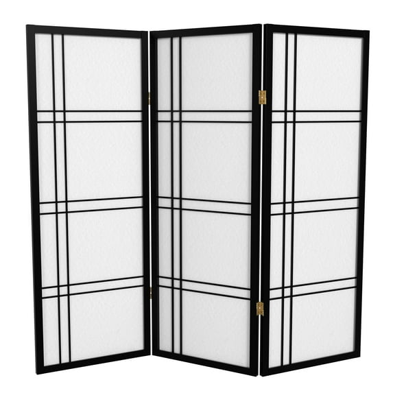Red Lantern 4 ft. Short Double Cross Shoji Screen - Black - 3 Panels