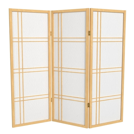 Red Lantern 4 ft. Short Double Cross Shoji Screen - Natural - 3 Panels