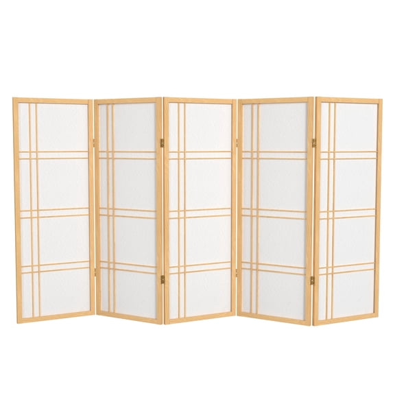 Red Lantern 4 ft. Short Double Cross Shoji Screen - Natural - 5 Panels