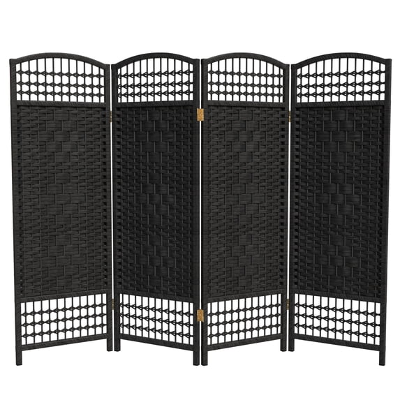 Red Lantern 4 ft. Short Fiber Weave Folding Screen - Black - 4 Panels