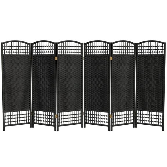 Red Lantern 4 ft. Short Fiber Weave Folding Screen - Black - 6 Panels