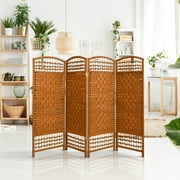 Oriental Furniture 4 ft. Tall Fiber Weave Room Divider - Dark Beige - 4 Panel